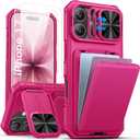 SSLOTSCASE for iPhone 17 Case with 2X Screen Protector, [9H Hardness] Military Grade Shatterproof, Card Holder & Kickstand & Slide Lens Cover & Wallet, Heavy Duty Phone Case for iPhone 17 6.3'', Pink