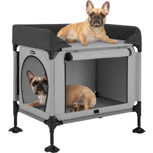 Veehoo Dog Bunk Bed, Dog Beds Attachment to Human Bed, Bedside Dogs Cot for Small, Medium Cats & Dogs, Pet Window Perch, Grey