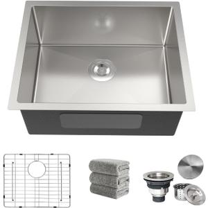 22 Inch Undermount Kitchen Sink 16 Gauge Stainless Steel Single Bowl Utility Laundry Sink Outdoor Kitchen Sinks RV Bar Sink with Accessories 22"x18"x9"