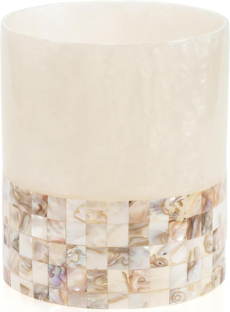 Milano Small Bathroom Trash Can 1.58 Gal / 6L - Decorative Bathroom Wastebasket with Beautiful Mother of Pearl Shells; Modern Round Waste Basket for Room, Bedroom or Living Room Milano Small Bathroom Trash Can 1.58 Gal / 6L - Decorative Bathroom Wastebasket with Beautiful Mother of Pearl Shells; Modern Round Waste Basket for Room, Bedroom or Living Room