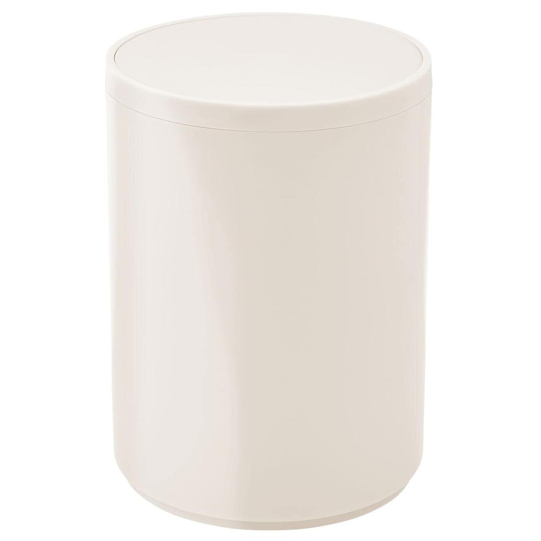 mDesign Plastic Small Slim Round 1.7 Gallon/6.5 Liter Trash Can with Removable Swing Lid - Wastebasket, Garbage Container Basket Bin for Master/Guest Bathroom - Holds Rubbish/Recycle - Cream/Beige