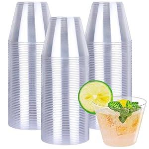 Zcaukya 100 Packs 9oz Disposable Hard Cups, Clear Plastic Tumblers to Hold Juice, Mocktail, Yogurt, Ice Cream, Pudding for Birthday Parties, Weddings, House Warming Parties and More