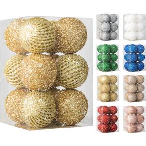 3.15" Christmas Ball Ornaments Glitter Shatterproof Christmas Tree Ornaments Sequin Xmas Hanging Balls Decorations for Wedding Party Holiday(Gold, 12pc-8cm)
