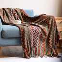 Bohemian Boho Throw Blankets, Knitted with Tassel, Outdoor Reversible Soft Cozy Lightweight Throw Blankets, Couch Bed Sofa Decorative Afghan Throw Blanket All Seasons Red 50x60 inches