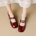Stunner Women's Chunky Low Block Heels Dress Pumps Comfortable Closed Square Toe Mary Jane Pumps Wine Red 41(8.5)