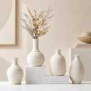 White Textured Ceramic Vases Set of 4, Small Rustic Pottery Vases for Dried Flowers, Minimalist Farmhouse Decorative Bud Vases for Table Shelf Living Room Home Decor