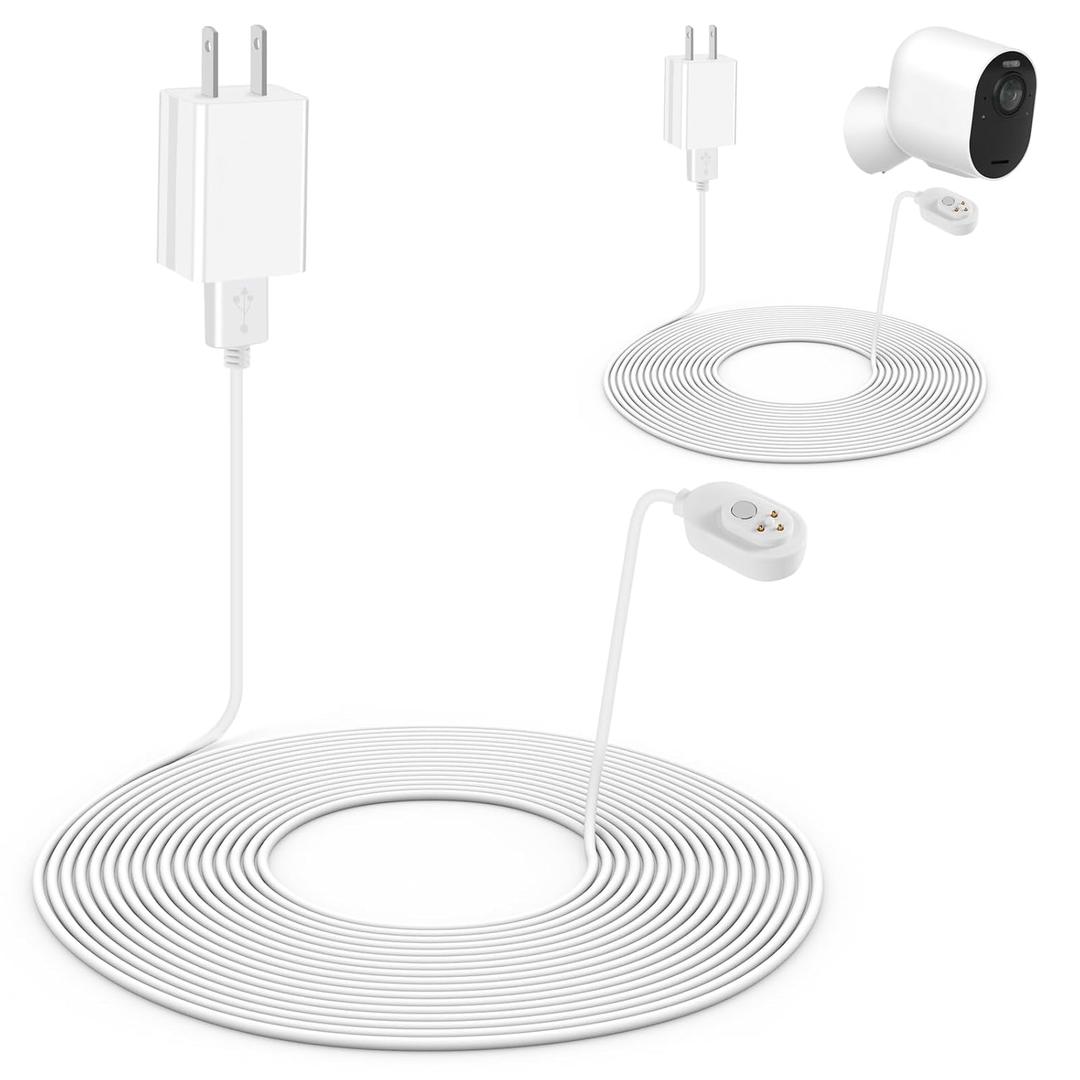 2Pack Arlo Camera Charger Outdoor&Indoor, Power Cord for Arlo 3/4 Pro 5S 2K, Arlos Ultra/Ultra 2, Go 2 16ft/5m Weatherproof Outdoor Charging Cable with Quick Charge Adapter