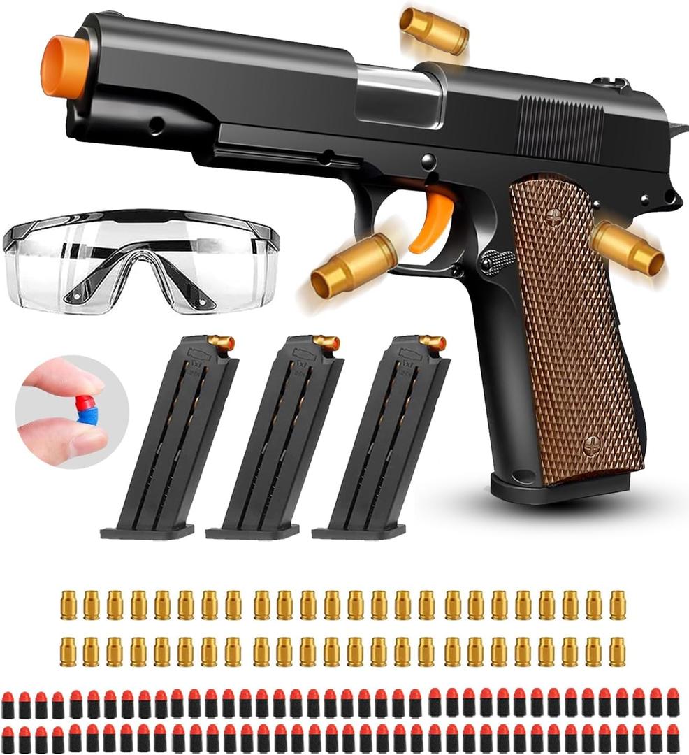 Toy Gun, Shell Ejecting Toy Gun with Soft Bullets, Educational Model Toy Pistol Shooting Game, Gifts for Kids Boys Girls (Brown)