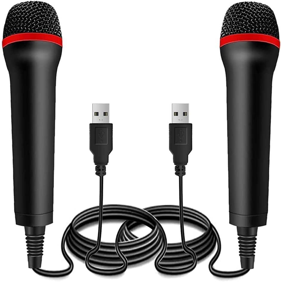 2Pack 13ft Wired USB Microphone for Rock Band, Guitar Hero, Let's Sing - Compatible with PS2, PS3, PS4, PS5, Switch, Wii, Wii U, Microsoft Xbox 360, Xbox One and PC