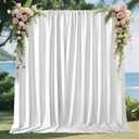 Joydeco White Curtains Backdrop for Wedding Parties, Photo Backdrop Curtains for Wedding Decorations Birthday, Wrinkle Free Polyester 5ft x 10ft Fabric Drape 2 Panels with Rod Pockets