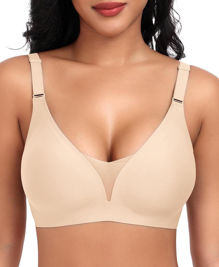 Bras for Women Wireless Seamless Mesh Push Up No Underwire Plus Size Soft Comfortable Sleep Everyday Brattlets with Extender (XL)