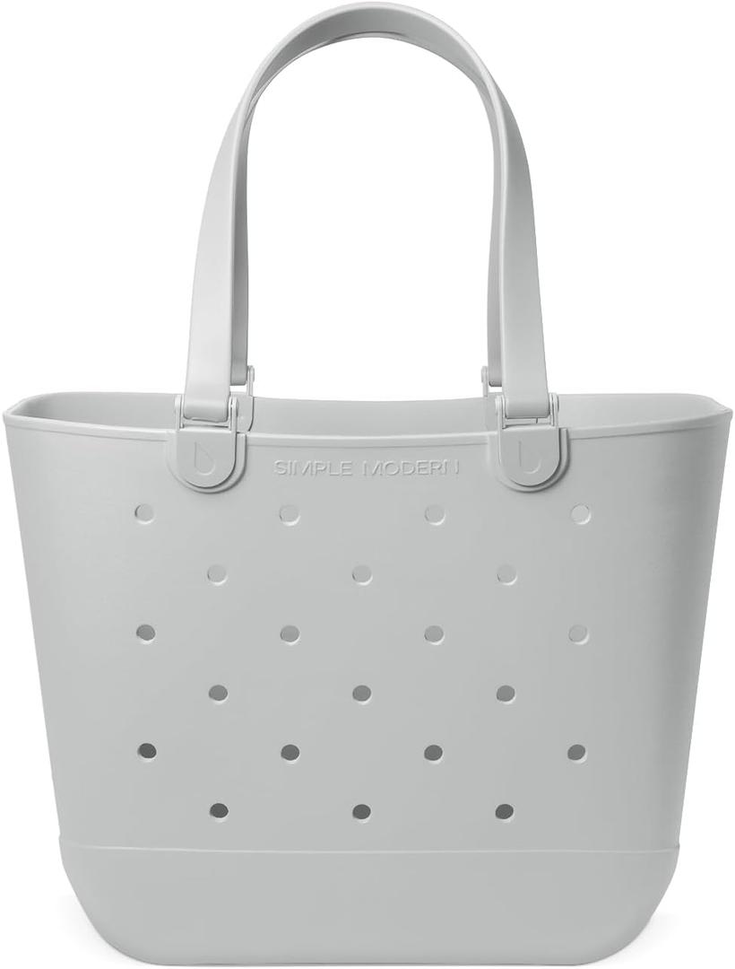 Simple Modern Extra-Large Beach Bag | Waterproof Getaway Rubber Tote with Zipper Pocket for Travel, Pool, Boat, Groceries, Sports | Ice Gray