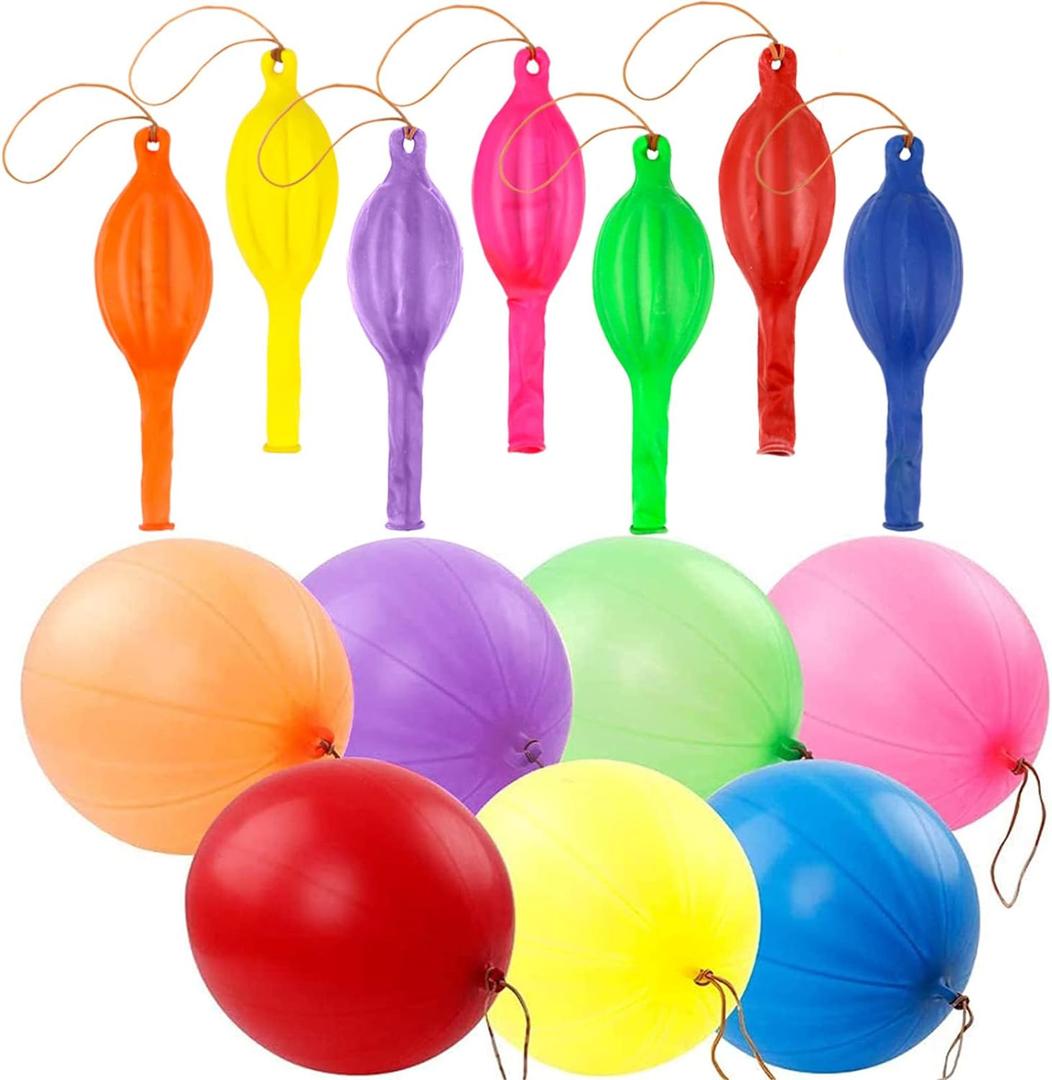 RUBFAC 36Pcs Punch Balloons, Heavy Duty Party Favors For Kids, Punching Balloons Bouncy Balls with Rubber Band Handle for Birthday Party, Goodie Bag, Stocking Stuffers for Kids