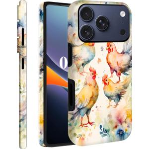 for iPhone 17 Pro Case, Dual Layer Hard PC + Soft TPU Heavy Duty 2 in 1 Shockproof Protective Phone Case for iPhone 17 Pro 6.3"(2025) - Chicken