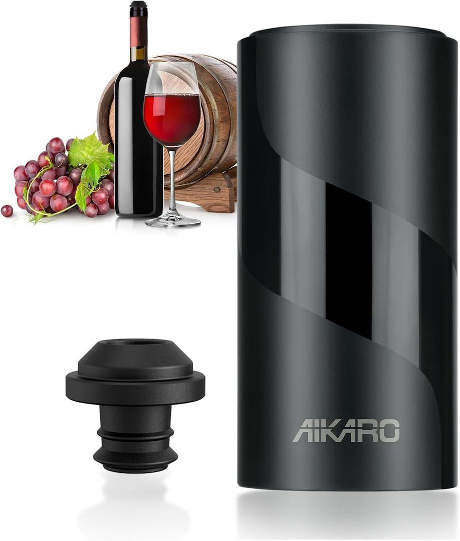 AIKARO - Electric Wine Saver Vacuum Pump with Bottle Stopper Automatic Wine Preserver, Battery Operated