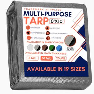 Trademark Supplies Tarp Cover Silver/Black Heavy Duty Thick Material, Waterproof, Great for Tarpaulin Canopy Tent, Boat, RV or Pool Cover (8X10, .Silver-medium Weight Protection)