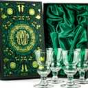Vintage Crystal Absinthe, Sambuca, Raki, Pastis, Ouzo Glasses | Set of 4 | Short Stemmed 6.5 oz Goblets with Bubble Reservoir for Drinking Green Fairy | Handblown Small Wine Bistro Glassware