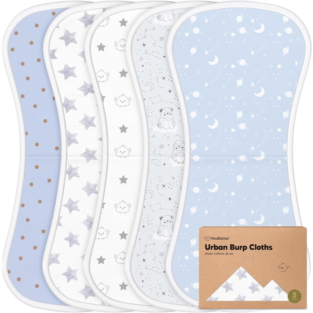 Organic Burp Cloths Baby Boy & Girl - 5-Pack Super Absorbent Cotton Burping Cloths for Babies, Soft & Plush Newborn Spit Up Rags, Infant Towels for Milk Spit Up, Unisex, Large 21" x 10"(Constellation)