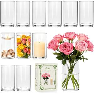 Clear Glass Cylinder Vases for Centerpieces,12pcs 6 inch Thick Bud Flower Vase & Floating Candle Holder,Glass Candle Cylinders Bulk, Wedding Decorations, Dining Table & Home Décor Gift