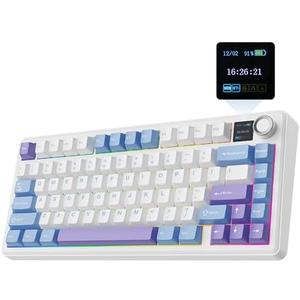 EPOMAKER X Aula F75 MAX Wireless Mechanical Keyboard with TFT Screen and Knob, Gasket Gaming Keyboard in 75% Layout, Hot Swappable, RGB Backlight, for PC/Mac/Linux (Blue&White&Purple)