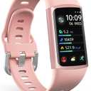 FITVII FINO 2 Slim Fitness Tracker, Smart Watch with Blood Oxygen, Sleep Monitor, 24/7 Heart Rate & Blood Pressure, IP68 Waterproof Health Activity Trackers with Calories Step Counter for Women Men (Pink)