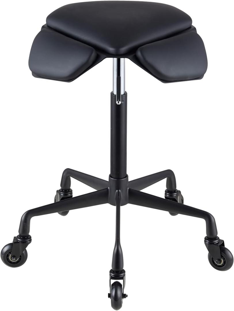 Saddle Stool Chair with Ultra-Quiet Wheels, Rolling Salon Stool with Adjustable Height, 360 Degree Swivel Ergonomic Chair for Hair Stylist, Clinic, Massage, Office, Home (Black), Standard
