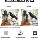 Halloween Throw Pillow Covers Set of 2  18x18 Inch Happying Haunting Quote Crow and Pumpkin Design, Double-Sided Print Decorative Cushion Covers for Couch Sofa Bed, Rustic Gothic Fall Decor