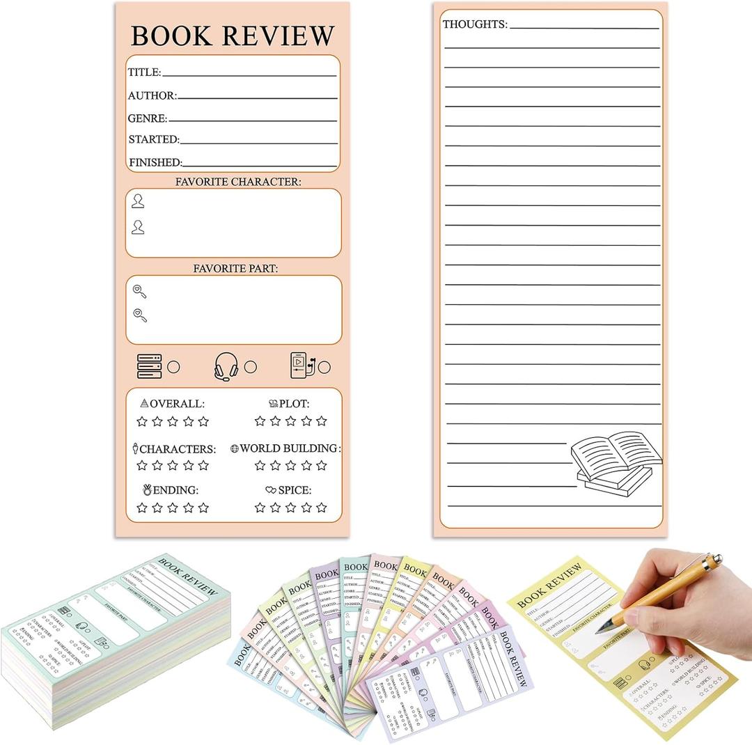 Marspark 120 Pieces Book Review Bookmarks Bulk 3.5 x 8 Inch Double Sided Reading Log Bookmark Christmas Book Lovers Gifts for Bookworms Bookish(Pastel Color)