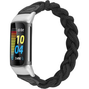 Wearlizer Compatible with Fitbit Charge 6 Bands/Charge 5 Bands for Women, Cute Stretchy Braided Solo Loop Wristband Slim Soft Elastic Replacement Strap Accessories for Charge 5 6 Band, Black XS