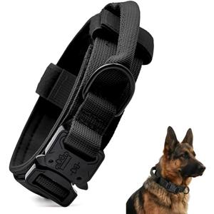 Tactical Dog Collar for Medium Large Dogs, Military Grade Nylon K9 Collar with Control Handle, Heavy Duty Metal Buckle, AirTag Holder & Patches, Adjustable for Training Walking Hiking（L）