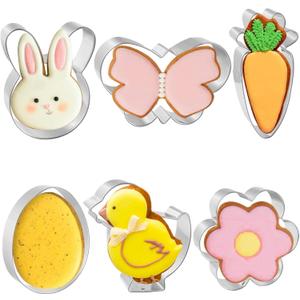Easter Cookie Cutters 6 PCS, 3'' to 3.5'', Bunny, Egg, Carrot, Chick, Flower, Butterfly