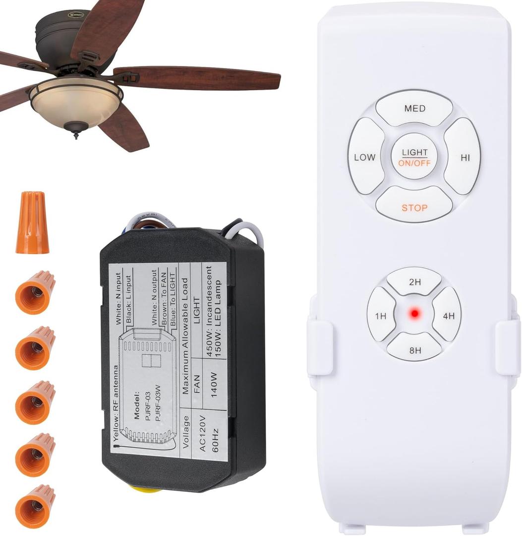 LPHUMEX Ceiling Fan Light Remote Control Kit with Ultra-Small Receiver  Ceiling Fan Speed, Timer & Light Control, Universal Compatibility for AC Motor Hunter/Honeywell/Hampton Bay/Other Ceiling Fans