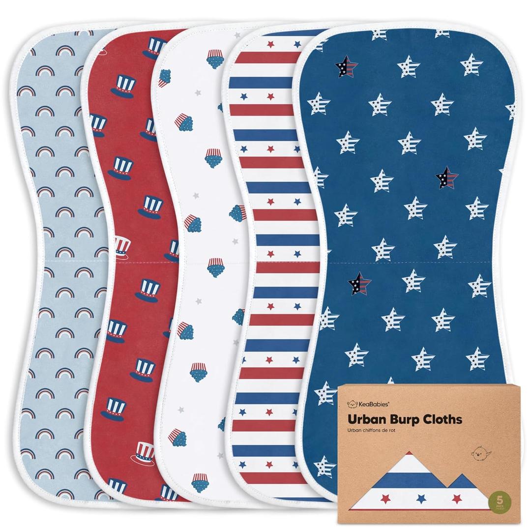 Organic Burp Cloths Baby Boy & Girl - 5-Pack Super Absorbent Cotton Burping Cloths for Babies, Soft & Plush Newborn Spit Up Rags, Infant Towels for Milk Spit Up, Unisex, Large 21" x 10" (U.S.A)