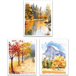 Autumn Decor Autumn Art Prints Wall Art Watercolor Fall Decor Rustic Home Wall Decor Paintings Thanksgiving Decorations (8x10 inch,3 PCS,Unframed) (White)
