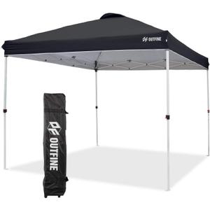 OUTFINE Pop-up Canopy 10x10 Patio Tent Instant Gazebo Canopy with Wheeled Bag,Canopy Sandbags x4,Tent Stakesx8 (Black, 10 * 10FT)