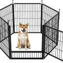 SunsGrove Dog Playpen Outdoor, Heavy Duty 32 Inch 6 Panels with Wider Door for Small and Medium Dogs, Free and Safe Play Dog Fence Indoor, Black
