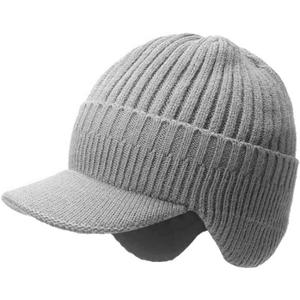 Winter Hat with Brim and Ear Flaps for Men, Knitted Hat with Fleece Lining for Warmth Caps for Men Women (Grey)