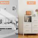 Furnulem 5 Drawer White Dressers for Bedroom 2 Tier Shelf Storage Small Fabric Dresser for Closet Sturdy Metal Frame Modern Style Storage Cabinets Organization Units for Hallway Rooms