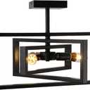 3-Lights Rotatable Ceiling Light, Rustic Vintage Farmhouse Chandelier Lighting Semi Flush Mount Rectangle Metal Pendant Light with Adjustable Frame, for Kitchen, Living Room, Dining Room, Bedroom
