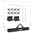 EMART Backdrop Stand 10x10ft(WxH) Photo Studio Adjustable Background Stand Support kit with 2 Crossbars, 8 Clamps, 2 Sandbags and Carry Bag for Parties, Events Decoration, Wedding, Photography -White