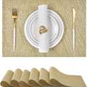 Leetaltree Gold Placemats Set of 6 - Heat Resistant Non-Slip Place mats for Dining Table, Washable Durable PVC Vinyl Woven Table Mats(Luxury Gold, 6)