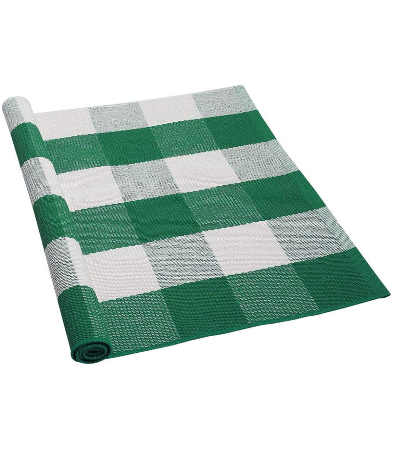Buffalo Check Rug,Plaid Outdoor Rug,Layered Door Mat,Cotton Gingham Rugs,Floor Mat for Front Porch/Runner/Bedroom/Kitchen/Farmhouse, Size 70*110 cm, Green & White