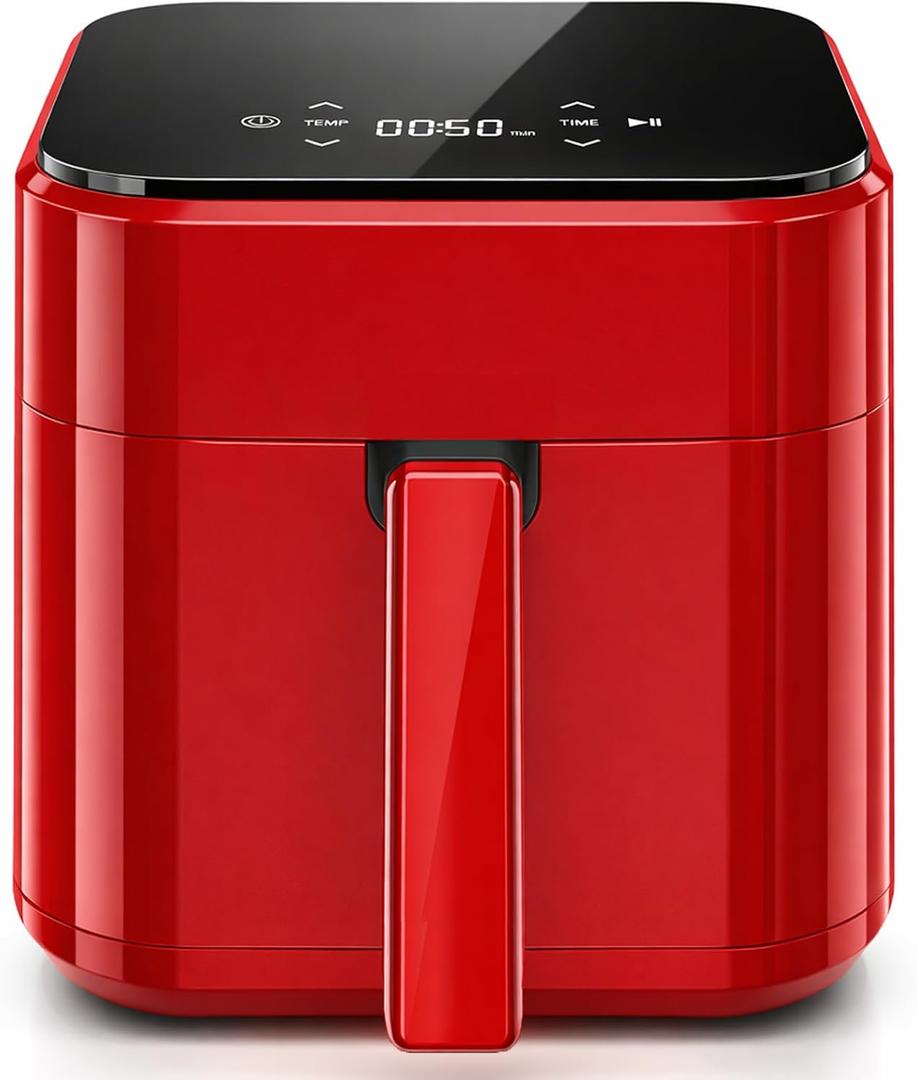 Simple Deluxe 8-in-1 Air Fryer 3 Qt, Digital Preset Airfryer with Overheat Protection and Auto Shut-Off, Nonstick and Dishwasher-Safe Basket for Fries, Bake, Roast, 60-Min Timer, Max 400F, 800W, Red, 3.17 QT