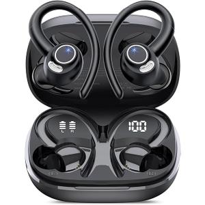 Wireless Earbuds, Bluetooth 5.4 Headphones Sport, Over Ear Buds With ENC Noise Cancelling Mic, 48H, Wireless Earphone With Earhooks, Stereo Deep Bass, IP7 Waterproof ear bud for Workout Running, Black