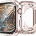 3 in 1 Waterproof Case for Apple Watch Screen Protector 41mm Series 9 8 7 Accessories Built-in Tempered Glass Film,Front and Back PC Hard Bumper 360 Protective Face Cover for iWatch 41mm (Original Pink)