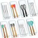 Hudgan 8 Pack Clear Plastic Drawer Organizer Bins Set, Stackable Cutlery Storage Bins Trays for Organizing Kitchen Supplies, Bathroom Supplies, Office Supplies, Crafts, Gadgets, Cabinet Supplies