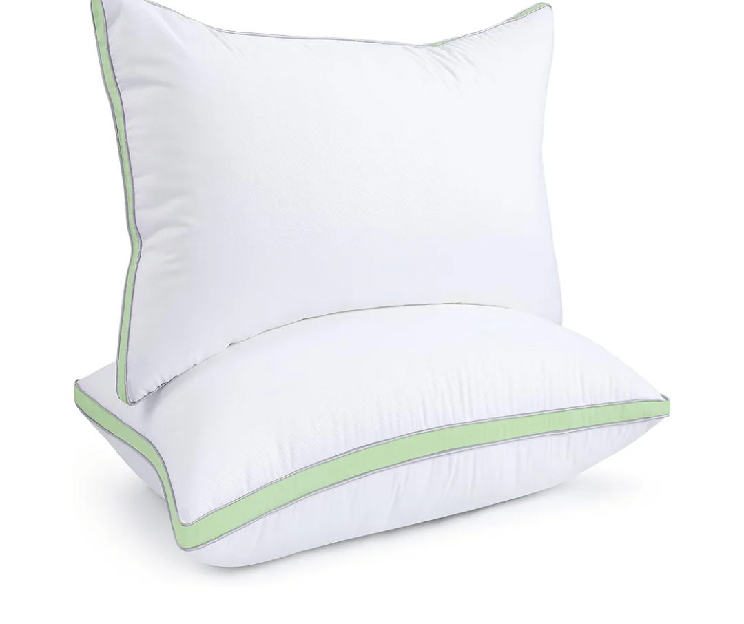 viewstar Bed Pillows Standard Size Set of 2, Hotel Quality Cooling Down Alternative Gusseted Pillows for Side, Back, or Stomach Sleepers, Green