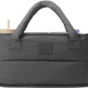 7 A.M. Universal Stroller Organizer Bag - Easy Grab Top Handles, Stroller Caddy with Cup Holder, 3 Open Compartments, Adjustable Stroller Straps & Zippered Wallet Pocket (Smokey)
