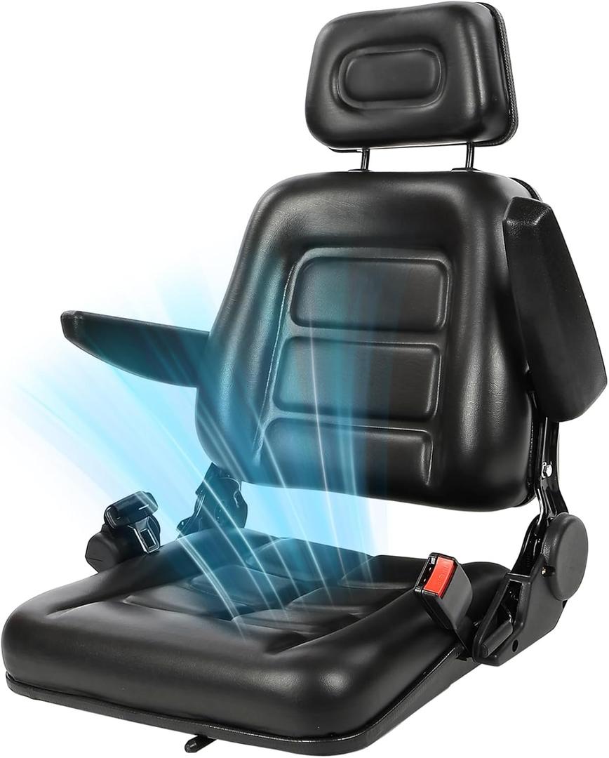Ergonomic Tractor Seat, Universal Forklift Seat, Lawn Mower Seat, Adjustable Headrest & Armrests Safety Belt System