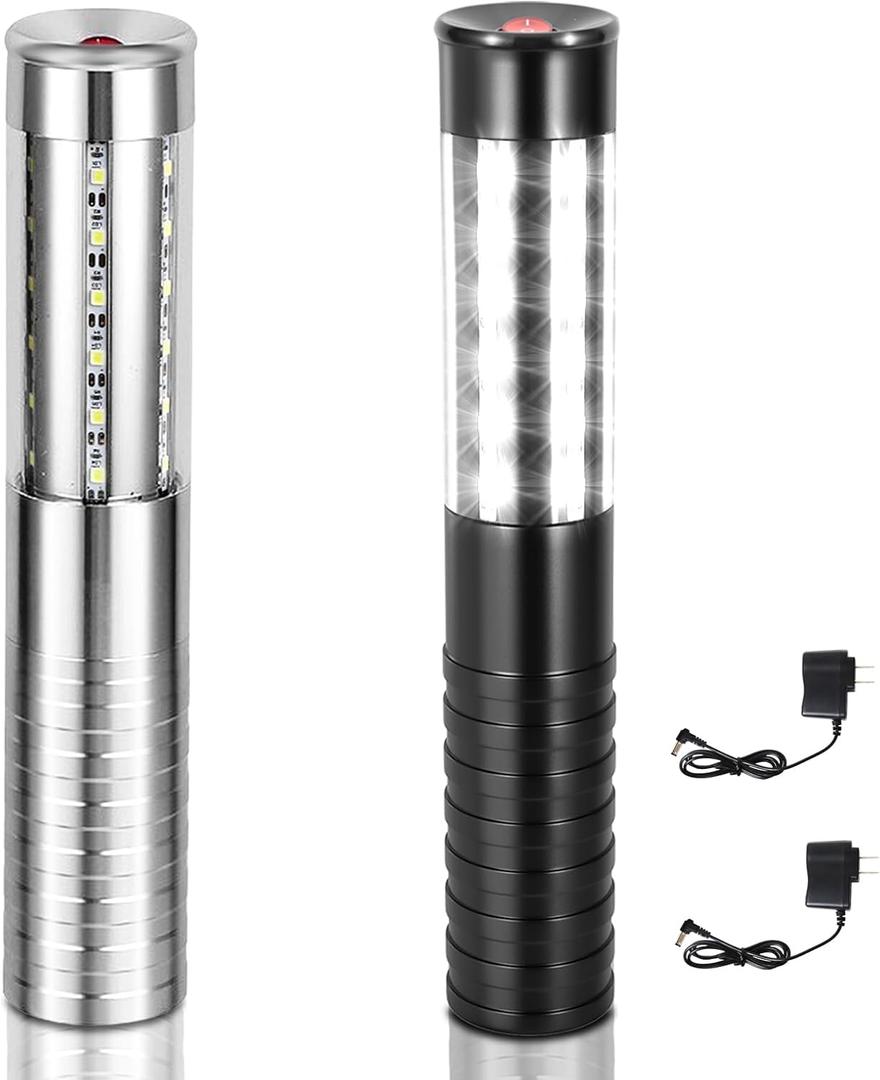 2 PCS LED Strobe Baton Light Rechargeable LED Bottle Service Light Reusable Handheld Champagne Bottle LED Light for Party Nightclub Bar Concert Event Festival Outdoor Activity (Silver&Black)